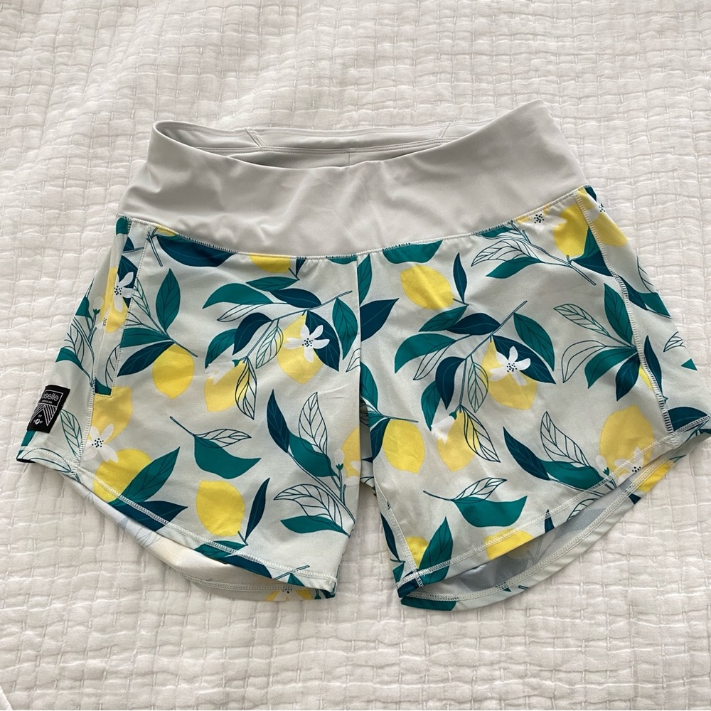 Oiselle Lemon Tree Long Roga Shorts 6” Inseam Running Lined Size 02